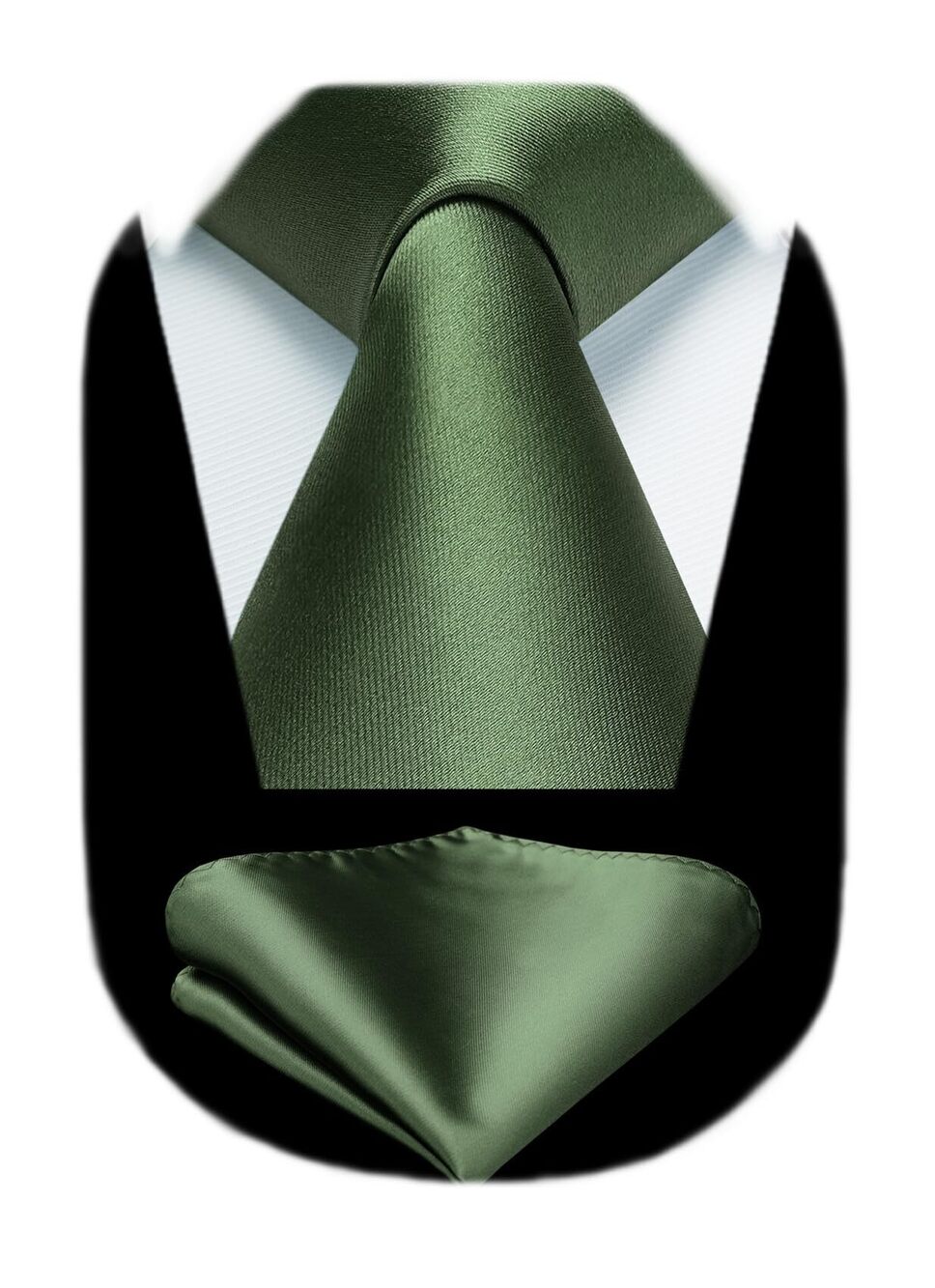 3864 Dark Olive Green Ties Classic Silk Tie and Pocket Square Set Solid
